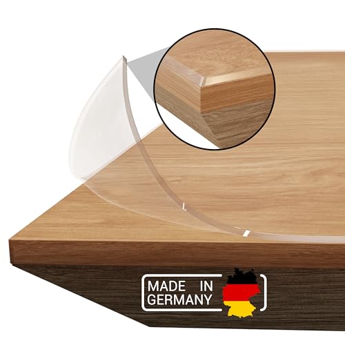 Domar - Tischfolie transparent 2mm nach maß - Made in Germany I Glasklare Tischdecke transparent mit abgeschrägter Kante I Zuverlässiger Tischschutz transparent für optimalen Schutz (90x145cm)