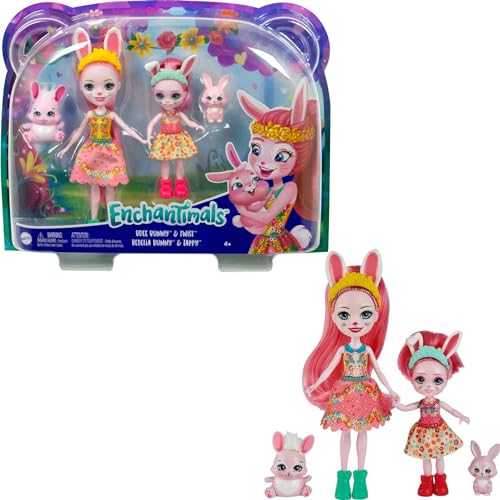 Enchantimals HCF84 - Bree Bunny und kleine Schwester (ca. 15 cm und ca. 4 cm) & 2 Tierfiguren, abnehmbarer Rock und Zubehörteile, tolles Spielzeug Geschenk für Kinder ab 3 Jahren