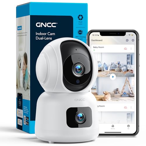 GNCC WLAN Kamera Indoor, Dual-Lens, FHD 1080P, überwachungskamera für den Innenbereich, Echtzeitalarm, Nachtsicht, Automatisches Tracking, Zwei-Wege-Audio, SD&Cloud-Speicher, P4