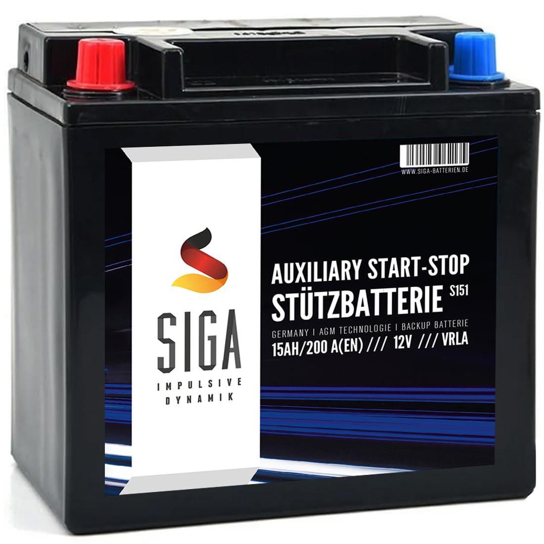 SIGA Stützbatterie 12V 12Ah AGM Batterie Backup Batterie CX23-10C655-AC 12V 15Ah 200A/EN EK151 524201 Longlife Technologie sofort einsatzbereit vorgeladen auslaufsicher wartungsfrei