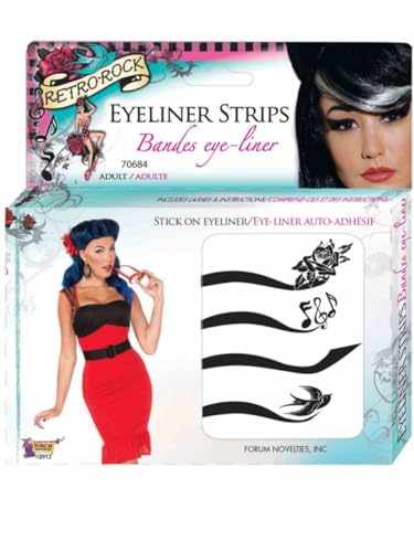 Forum Novelties Women's Retro Rock Eyeliner Kit, Black, Standard