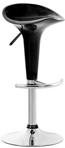 CLP Barhocker Saddle mit drehbarem Kunsttoffsitz und Fußablage I Höhenverstellbarer Hocker mit Metallgestell in Chrom-Optik, Farbe:schwarz