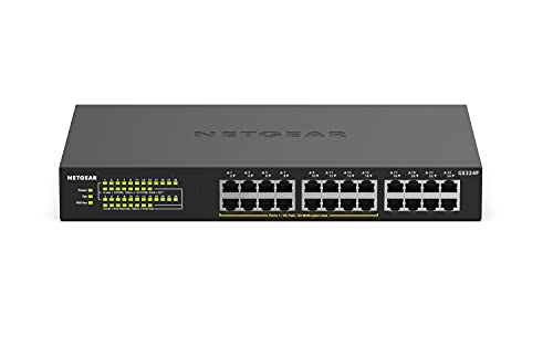 NETGEAR GS324P 24-Port Gigabit Ethernet LAN PoE Switch Unmanaged (mit 16x PoE+ 190W, Desktop oder Rack-Montage, robustes Metallgehäuse)
