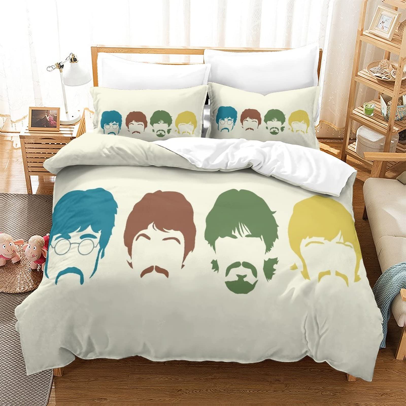 The Beatles Bettbezug,3D Rock 'n' Roll Bettwaren Rockband Steppdeckenbezüge,Mikrofaser Bettbezug Mit Kissenbezügen einzeln（135x200cm）