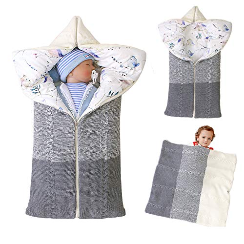 Wickeldecke für Neugeborene, dick, warm, Strickdecke für Kinderwagen, aus Baumwolle, für Babys und Kleinkinder, Fleece-Schlafsack, für Mädchen oder Jungen