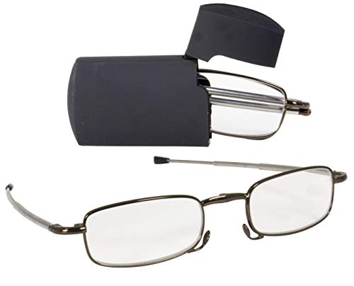 Doppel-Pack Faltbare Lesebrille mit Mini-Schutz-Etui Stärke +1,5 bis +3,0 Lesehilfe für Damen & Herren (schwarzes Brillenetui, Brillengestell dunkel-braun, 1.50 Doptrien)