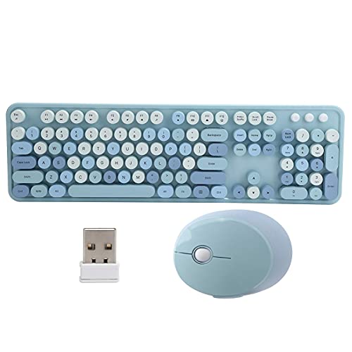 Drahtloses Tastatur- und Mausset, 2,4 GHz 104 Tasten Retro Schreibmaschinenstil Office Desktop Mechanische Tastatur Mäuse Kombination mit Multimedia-Taste(Blau)