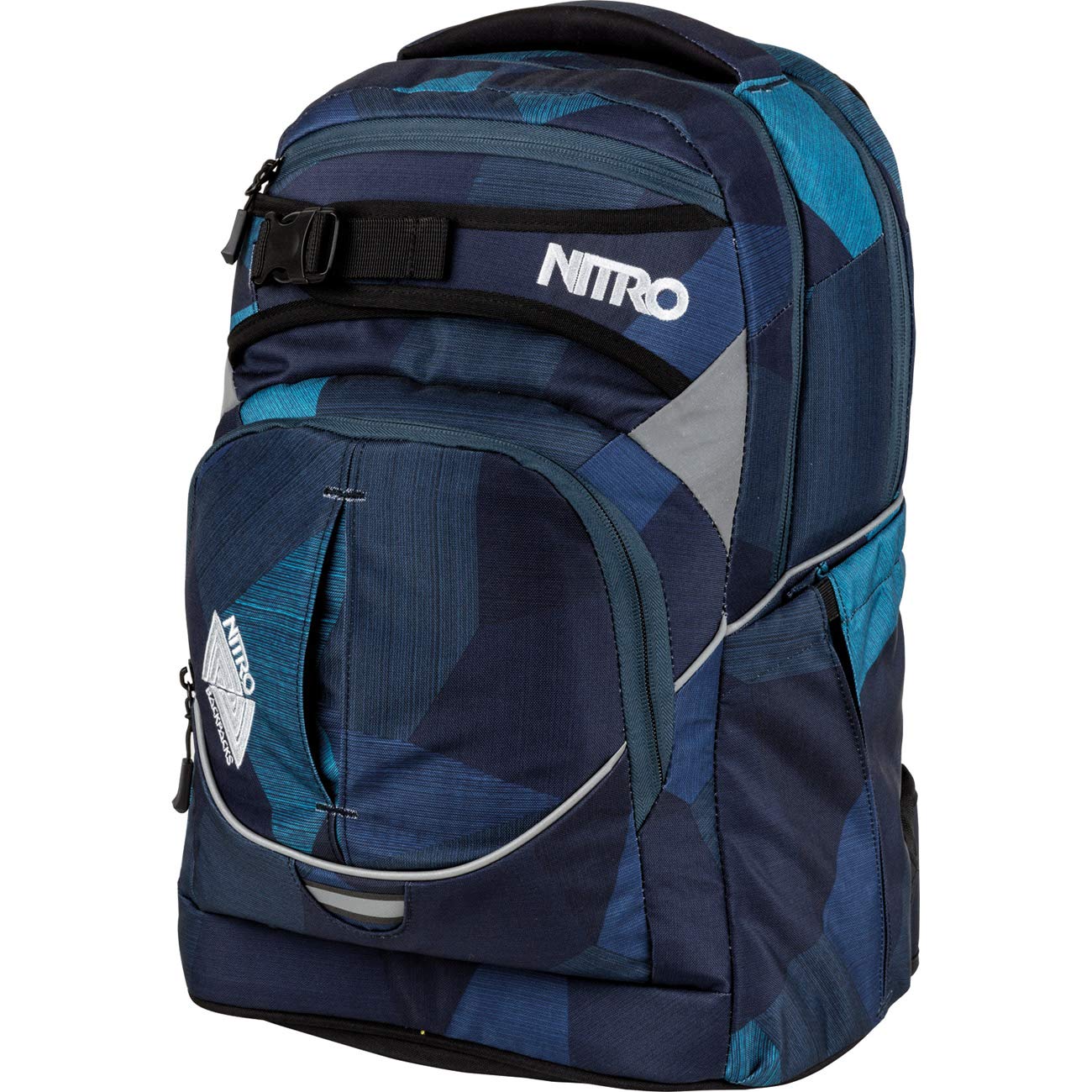 Nitro 878052 Superhero Schulrucksack, Rucksack, abnehmbarer Hüftgurt, robuste Bodenplatte, Thermotasche, 30 L,, Fragments Blue