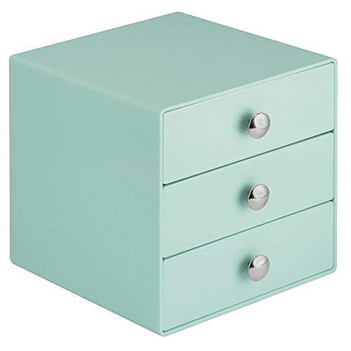 iDesign Drawers Make-Up-Organizer | hochwertige Aufbewahrungsbox für Schminke, Kosmetika & Co. | Schubladenbox mit 3 Schubladen | Kunststoff mint, 1 Stück