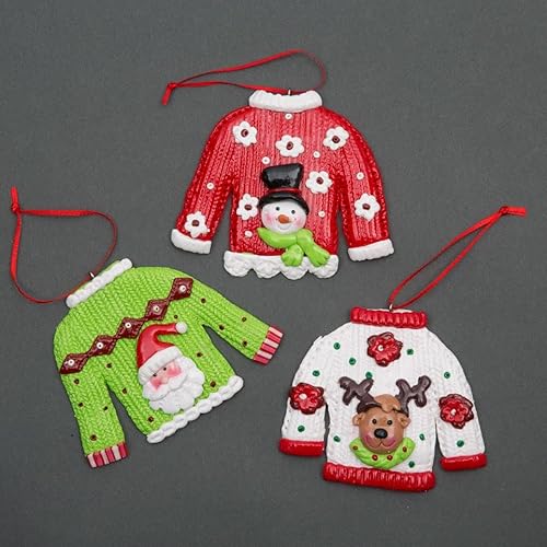 Weihnachtsbaum-Pullover zum Aufhängen, verziert mit Weihnachtsmann, Schneemann, Rentier, Weihnachtsbaum, Wanddekoration, Ornamente, 12-teiliges Set