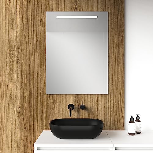 Baikal Badezimmerspiegel, Verschiedene Formen und Größen erhältlich, Option mit und ohne LEDs, passend für Badezimmer oder jeden Raum. LED 60 x 80 cm vorne