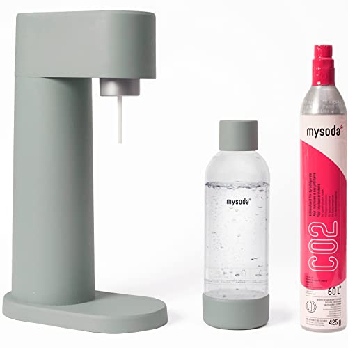 Mysoda Wassersprudler Set Woody aus erneuerbarem Biokomposit Material inkl. CO2-Zylinder und 1L Quick-Connect BPA-frei Plastikflasche (Pigeon)