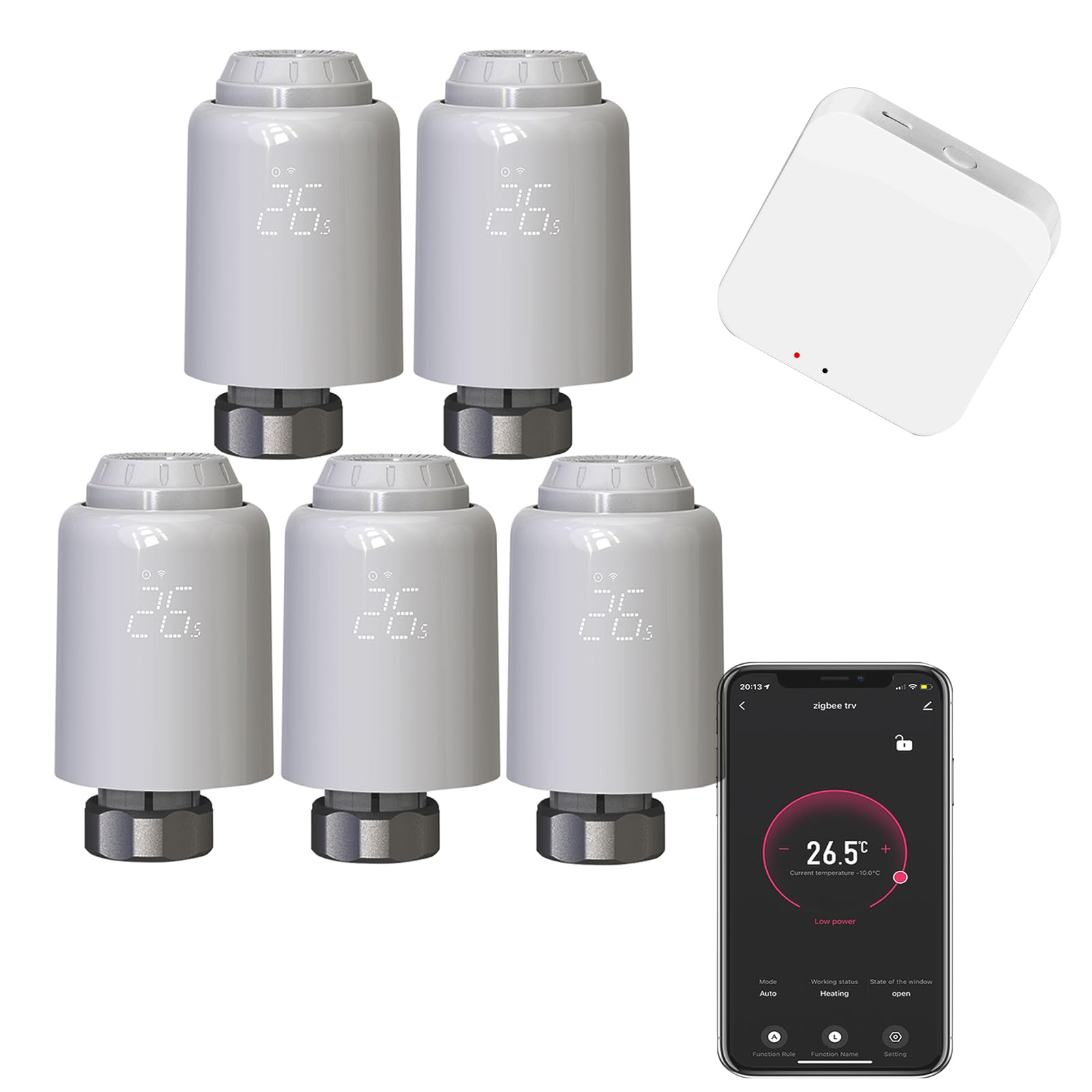 Qiumi Zigbee Smart Thermostatic Radiator Valve, Unterstützt Fernbedienung durch Smart Life App, Sprachsteuerung durch Alexa und Google Assistant (LED Display)