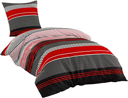 Sentidos Bettwäsche-Set 2-teilig Renforcé Baumwolle 140x 200 cm mit Reißverschluss Bett-Bezug, 80x80 cm Kissen-Bezug Bett-Garnitur Rot schwarz weiß (140x200 cm + 80x80 cm)