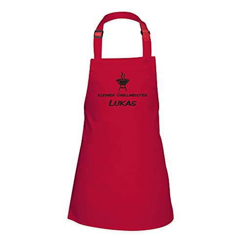 Wolimbo Kinder-Kochschürze - personalisierte Koch-Schürze mit Name - verstellbares Nackenband - individuelle Back-Schürze mit Wunsch Motiv/Name - rot
