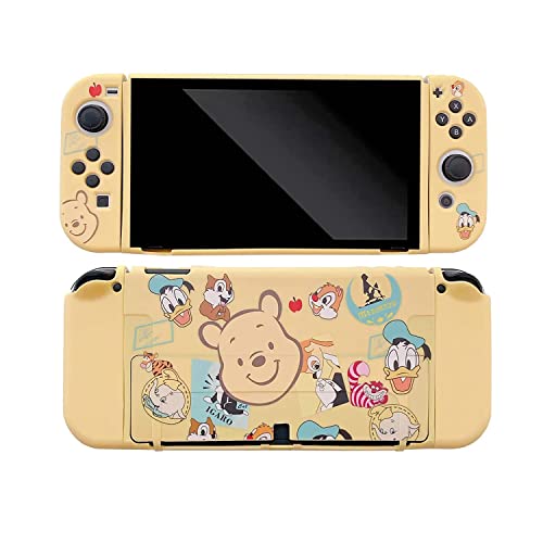 ENFILY Süße Winnie the Pooh Hülle kompatibel mit Nintendo Switch OLED, andockbare Hülle, ergonomische weiche TPU-Griffhülle für Joycon, Sparkle Skin Set