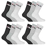 FILA 12 Paar Socken, Frottee Tennissocken mit Logobund, Unisex (4x 3er Pack) (Classic Mix (Schwarz; Weiß; Grau), 35-38 (3-5 UK))