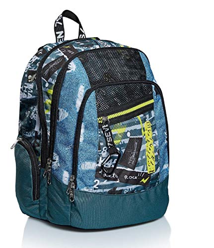Seven Rucksack, Backpack für Schule, Uni & Freizeit, Geräumige Schultasche für Teenager, Mädchen, Jungen, Gepolsterter Schulranzen; mit Laptopfach -Advanced U.ROCK, blau