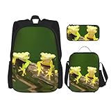 KoNsev Zwei Geckos Rucksäcke mit Lunchbox Federmäppchen für College Laptop Rucksack 15 Zoll Daypack, Zwei Geckos, Einheitsgröße