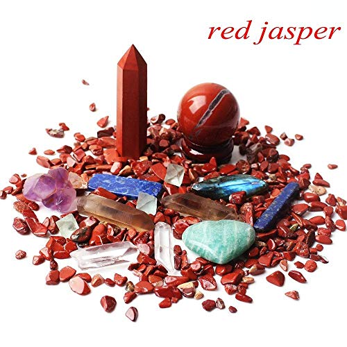 1 Set viele gemischte natürliche Mini-Kristall Obelisk Kugelschreiber Zauberstab Herz Kies Mineralien Probe Reiki Heilung Home Statue Dekor-Red Jaspis