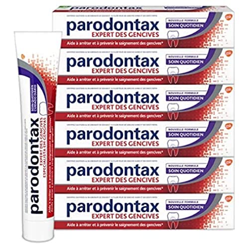 Parodontax Zahnpasta für die tägliche Pflege, hilft gegen Zahnfleischbluten, verbesserter Geschmack, 6 x 75 ml