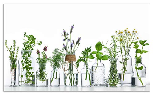 Artland Design Spritzschutz Küche I Alu Küchenrückwand Herd Botanik Pflanzen Kräuter Fotografie Grün H9KE Flasche ätherischen Ölen mit Kräutern auf weißem Hintergrund