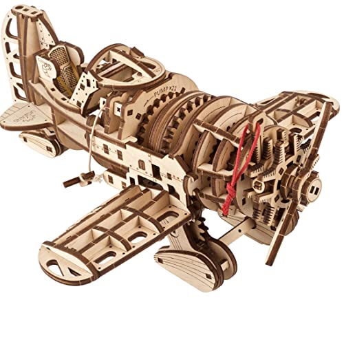 UGEARS Mächtiges Holzbausatz Flugzeug Modell - Flugzeug Verrückte Hornisse - 1930er Rennen Modellbausatz Flugzeug 3D Puzzle - 3D Holzpuzzle Erwachsene - DIY Retro Airplane mit Schraubenfedermotor