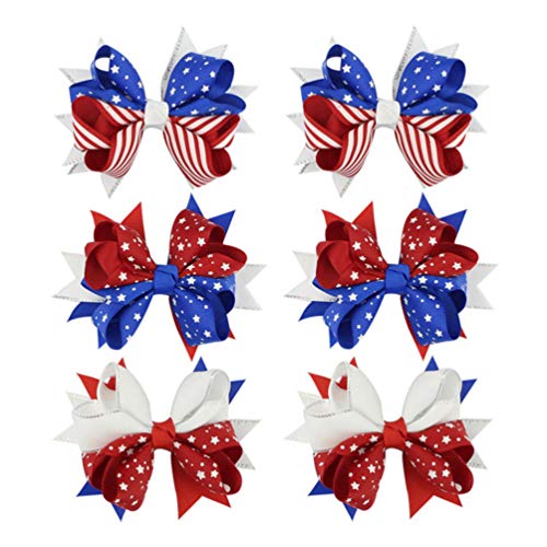 Pretyzoom Haarschleifen für Mädchen, mit amerikanischer Flagge, Ripsband, Kopfschmuck, Zubehör für Baby, Kleinkind, Party, verschiedene Farben, 6 Stück
