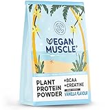 Vegan Muscle | VANILLE | Pflanzliches Protein aus gekeimten Samen | Mit BCAA und Creatin | 600g Pulver