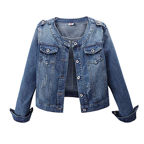 LaoZanA Damen Jeansblazer Jeansjacke Kurz Übergangsjacke Leichte Denim Jacke XL