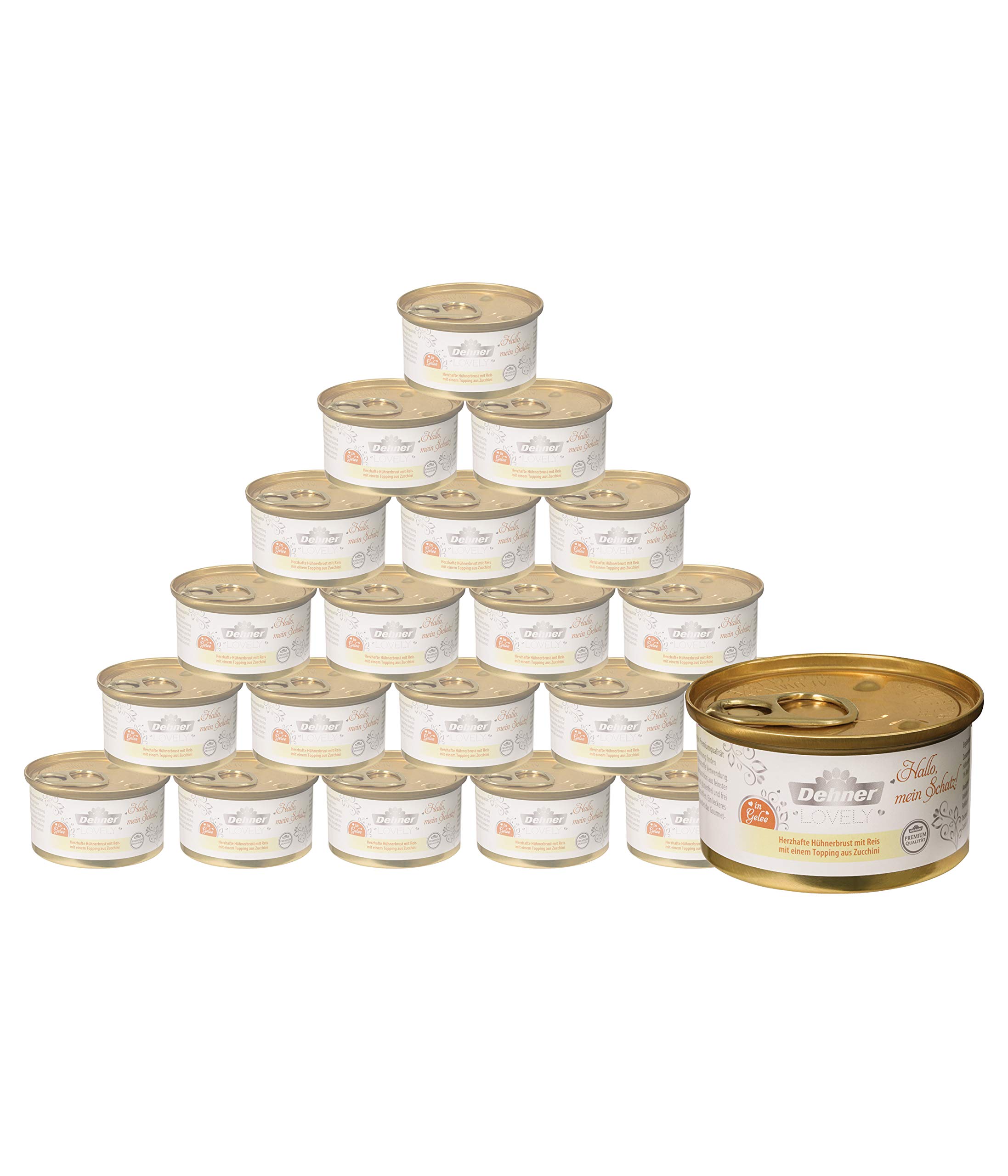 Dehner Premium Lovely Katzenfutter, Nassfutter in Gelee / glutenfrei, für ausgewachsene Katzen, Hühnerbrust / Reis / Zucchini, 24 x 85 g Dose (2 kg)