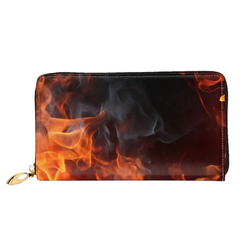 YoupO Fire Flame Smoke Geldbörse für Frauen Leder Geldbörse mit Reißverschluss Münztaschen Mode Handtasche Tasche, Schwarz , Einheitsgröße