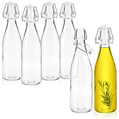 com-four® 6x Glasflasche 550 ml - Glasbehälter mit Bügelverschluss zum Befüllen mit Flüssigkeiten - durchsichtige Flasche für Öle, Essige und Spirituosen (6 Stück - 550ml/Bügelverschluss)