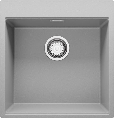 Spülbecken Grau 49x50 cm, Granitspüle + Ablauf-Set, Küchenspüle für 50er Unterschrank, Einbauspüle von Primagran