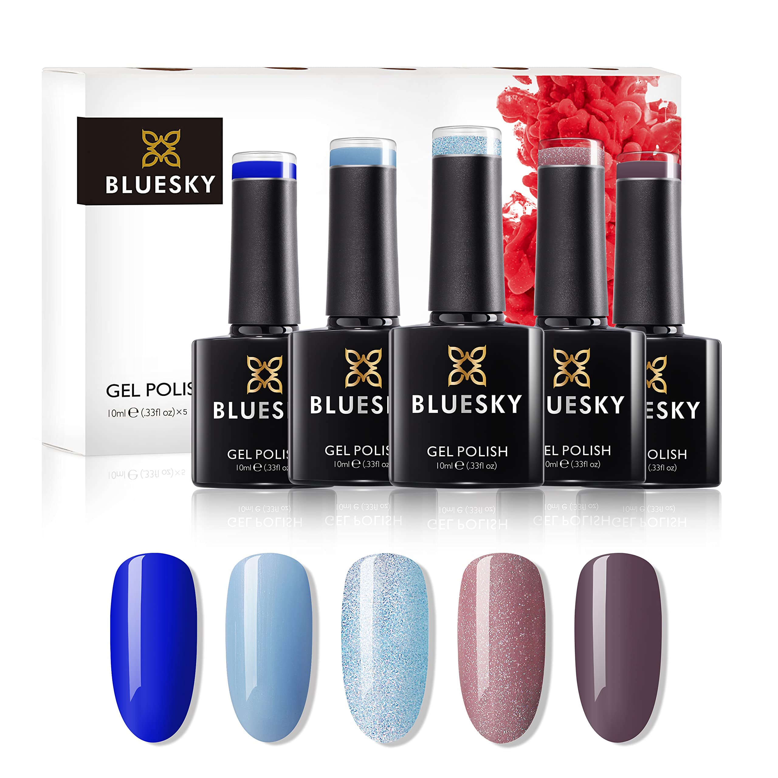 BLUESKY Gelnagellack Set | 5/6 UV Lacke zum Preis von 4/5 | Gel-Nagellack für glänzende und schöne Nägel | langer Halt von bis zu 3 Wochen (BLUESKY Chillout 5er Set)