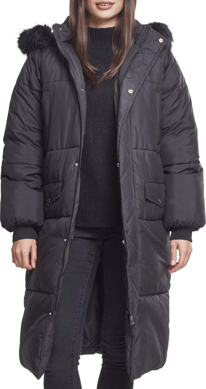 Urban Classics Damen Ladies Oversize Faux Fur Puffer Coat Jacke, Schwarz (blk/blk 00017), X-Large
