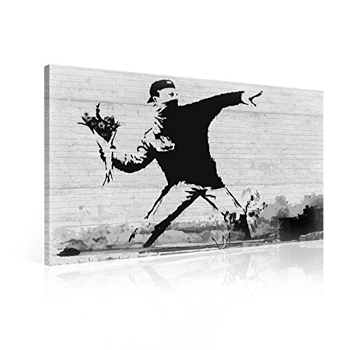 Banksy Rage Flower Thrower Leinwand Bilder (PP2085O6FW) - Wallsticker Warehouse - Size O6 - 80cm x 60cm - 230g/m2 Canvas - 1 Piece