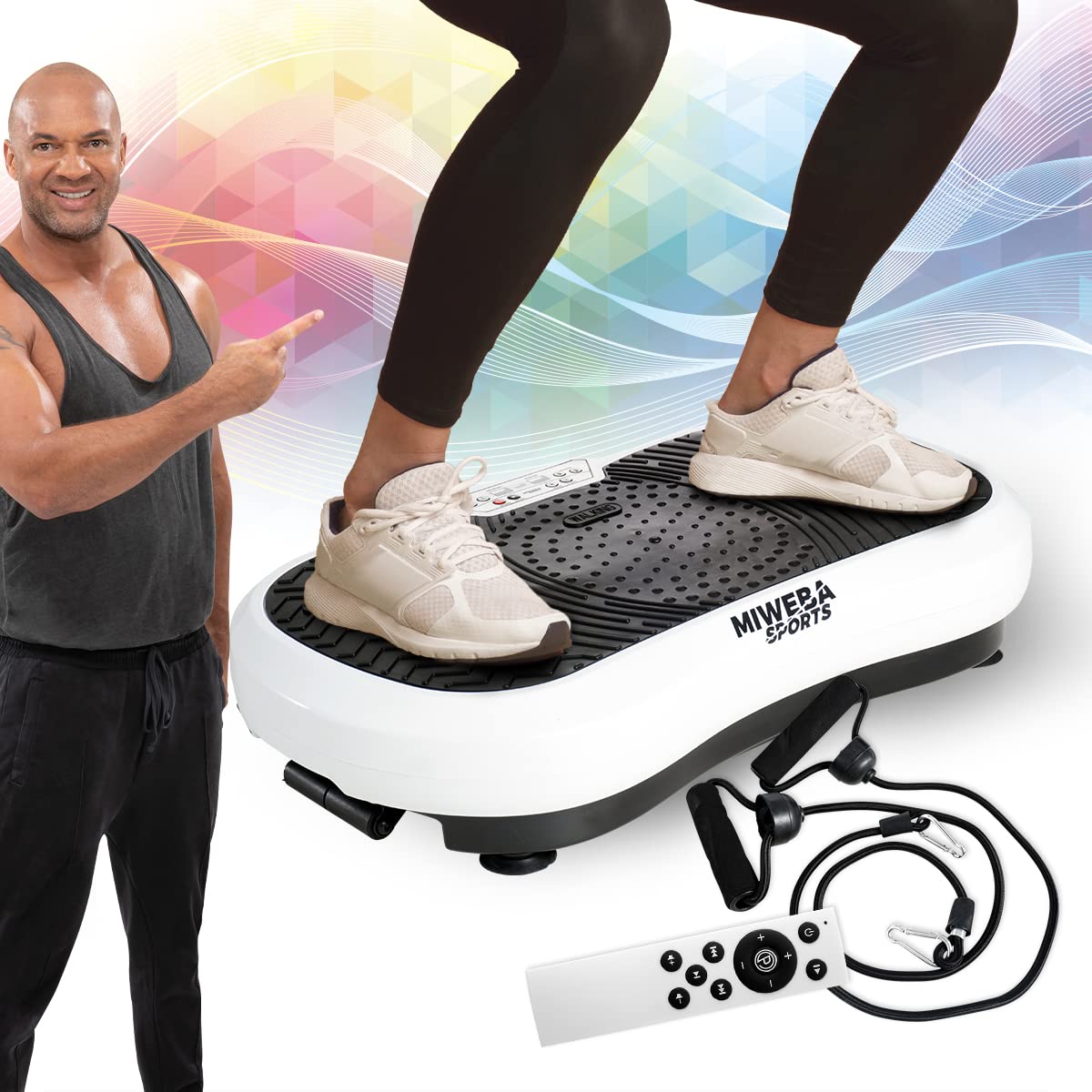 Miweba Sports Fitness 2D Vibrationsplatte MV100 | 3 Jahre Garantie - 250 Watt - 3 multidimensionale Vibrationszonen - Oszillierend - Abnehmen - Fettverbrenner - Fitnessgeräte für Zuhause (Weiß)