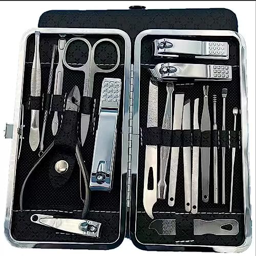 Nagelknipser-Maniküre-Set, Reise-Nagelknipser-Set, Pediküre-Schere, Pflegewerkzeug mit Lederetui for den täglichen Gebrauch (Color : Black)