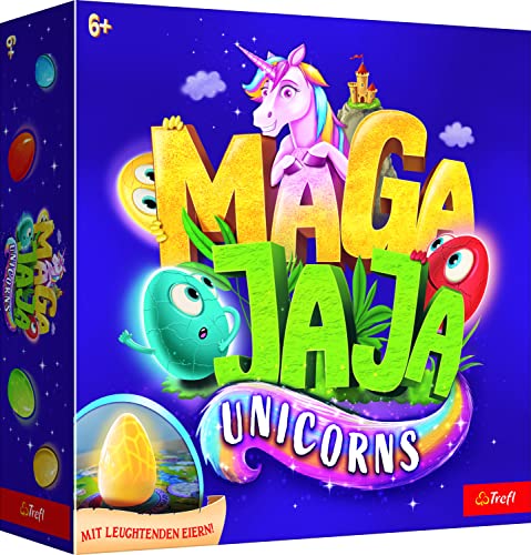 Trefl - Magajaja Unicorns - Familien-Brettspiel, leuchtende elektrische Eier und magnetische Spielsteine, Märchenwelt der Einhörner, innovatives Spiel für Erwachsene und Kinder ab 6 Jahren