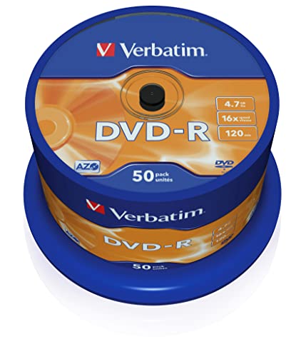 Verbatim DVD-R 16x Matt Silver 4.7GB, 50er Pack Spindel, DVD Rohlinge beschreibbar, 16-fache Brenngeschwindigkeit & Hardcoat Scratch Guard, DVD-R Rohlinge, DVD leer, Rohlinge DVD, silber