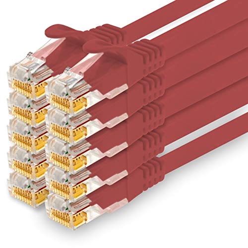 1CONN - 2,0m Netzwerkkabel, Ethernet, Lan & Patchkabel für maximale Internet Geschwindigkeit & verbindet alle Geräte mit RJ 45 Buchse rot - 10 Stück
