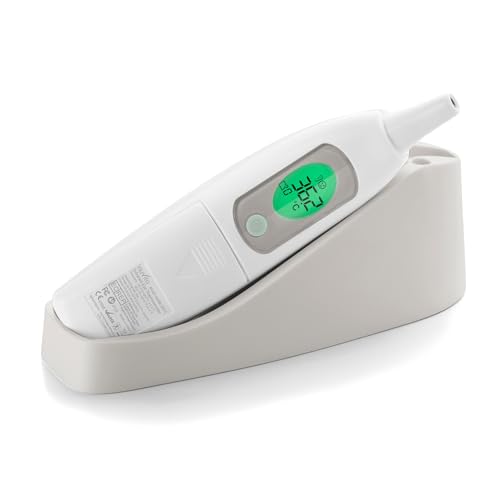 Nuvita 2071 Digitales Ohrthermometer | Baby Thermometer | Alarmfunktion&visueller Fieber Alarm | Schnelle, Genaue&Leichte Messung | Praktische Halterung | Beleuchtete Tasten | BPA FREI | EU Produkt