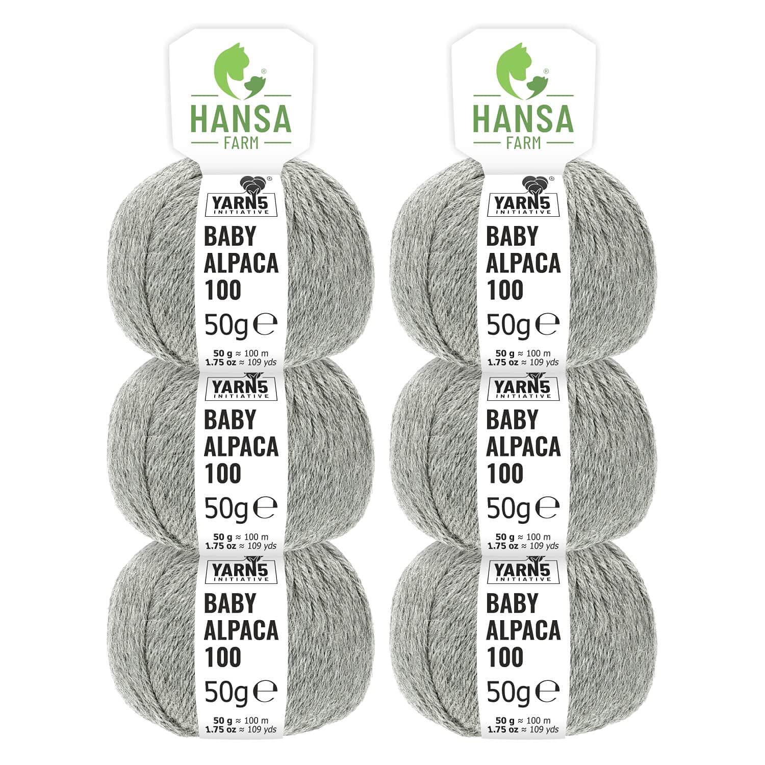 HANSA-FARM | 100% Baby Alpakawolle in 50+ Farben (kratzfrei) - 300g Set (6 x 50g) - weiche Alpaka Wolle zum Stricken & Häkeln in 6 Garnstärken by Hansa-Farm - Hellgrau (Grau)