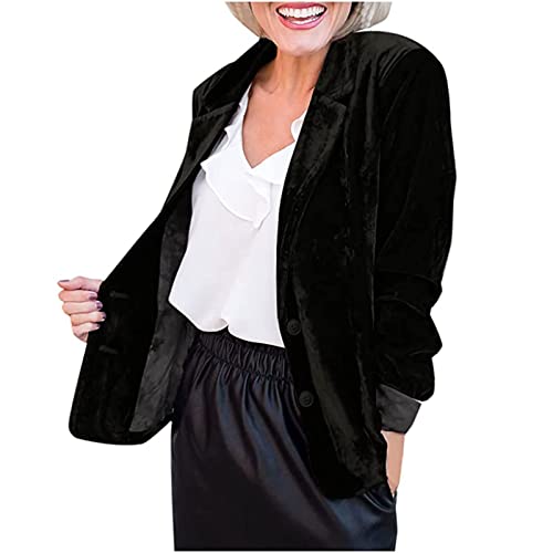 Yokbeer Damen Samtjacke Blazer Büroarbeitsanzug Vorne Offen Zweireihig Geknöpft Mantel Einfarbig Revers Formelle Business OL Outwear (Color : Black, Size : S)