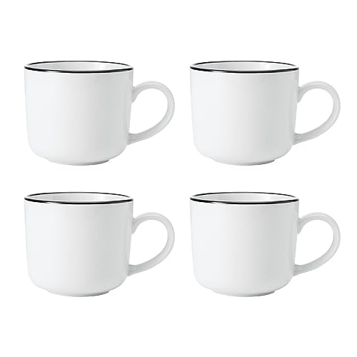 Mikasa Limestone Porzellanbecher Set, 4x Porzellanbecher mit schwarzem Rand für Tee und Kaffee, 360ml| Geschenkkarton & spülmaschinenfest