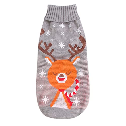 Winter Cartoon Dog Clothes Sweater Warm Christmas Pet Sweaters for Small Dogs Pet Clothing Pet Gray Christmas Deer Printing Antlers Pullover Sweater Puppy Pet Clothes for Small Dogs Girls (Grey, XXL)