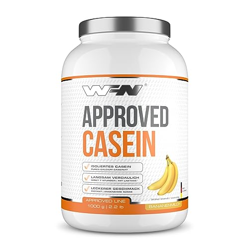 WFN Approved Casein - Casein Proteinpulver - Bananenmilch - 1 kg - Cremiger Casein Protein Shake - Sehr gut lösliches Kasein Eiweißpulver - 33 Portionen - Made in Germany - Extern laborgeprüft