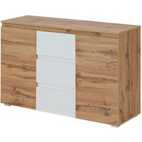 Kommode - Sideboard (B/H/T: 120 x 80 x 40 cm) griffloses Design, Honigeiche/Weiß