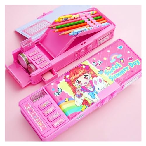 GSJNHY Multifunktionale Bleistiftbox 3D-Bleistiftbox Quicksand Translucent Pen Case Code mit Passwortsperre Schreibwarenbox Zylindrische Multifunktions-Stiftbox for Kinder (Color : D9)